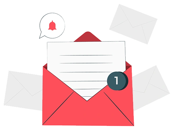 Email reminder illustration — an envelope with a notification bell